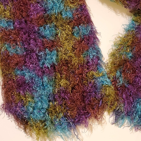 Vintage Y2k fuzzy textured green purple blue long thick forest fairy scarf - Picture 3 of 6